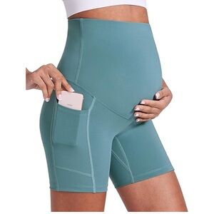Stylish High-Waisted‎ Teal Shorts maternity